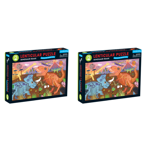 2x 75pc Mudpuppy Lenticular Kids Jigsaw Puzzle 45x26cm Dinosaur 5+