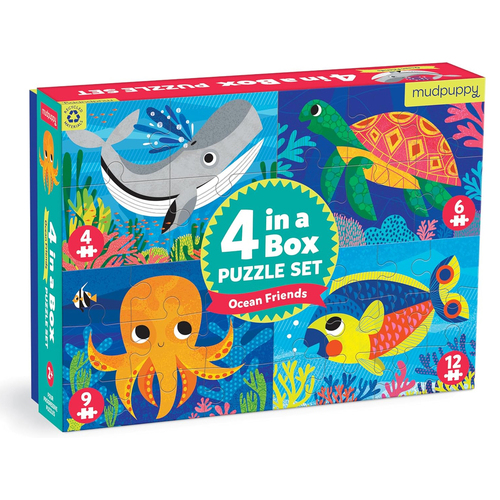 Mudpuppy Kids 4 In A Box Jigsaw Puzzle Set Ocean Friends 3+