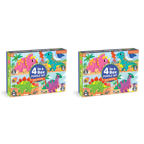 2PK Mudpuppy Kids 4 In A Box Jigsaw Puzzle Set Dino Friends 3+