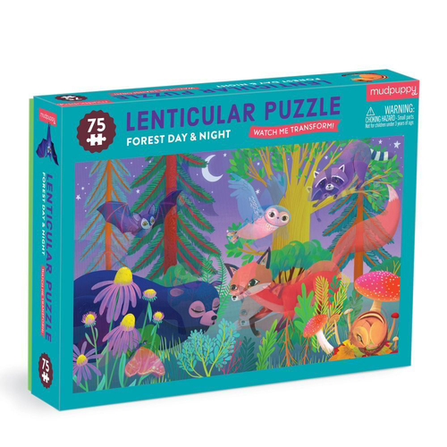75pc Mudpuppy Lenticular Kids Jigsaw Puzzle 45x26cm Forest Day & Night 5+