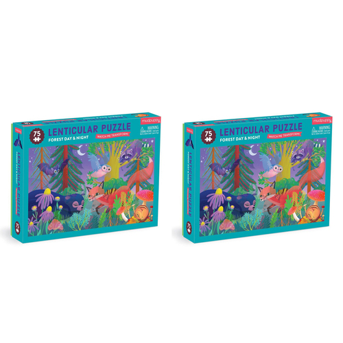2x 75pc Mudpuppy Lenticular Kids Jigsaw Puzzle 45x26cm Forest Day & Night 5+