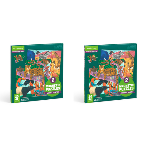 2x 20pc Mudpuppy Magnetic Jigsaw Puzzle 17x17cm Jungle Safari Kids Game 3y+