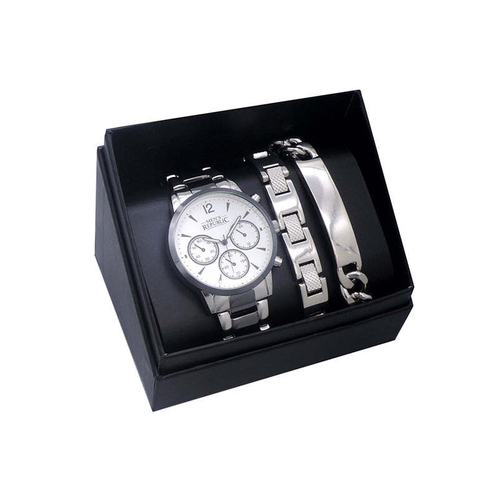 Men's Republic Watch set with 2 Bracelets Chrome/Black