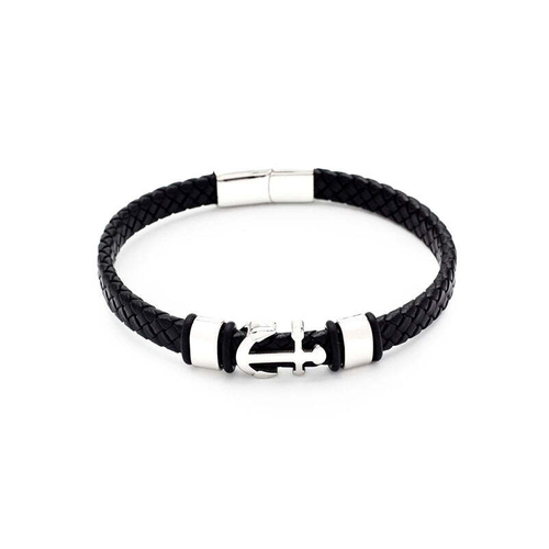 Men's Republic Stylish Anchor Leather Bracelet With Magnetic Clasp
