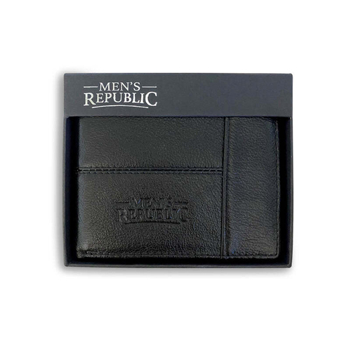 Men's Republic Stitched Stylish Leather Wallet Black 12cm