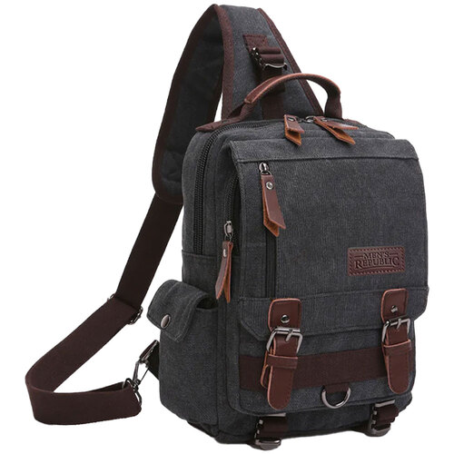 Men's Republic Canvas Single Strap Cross Body Bag Backpack - Black