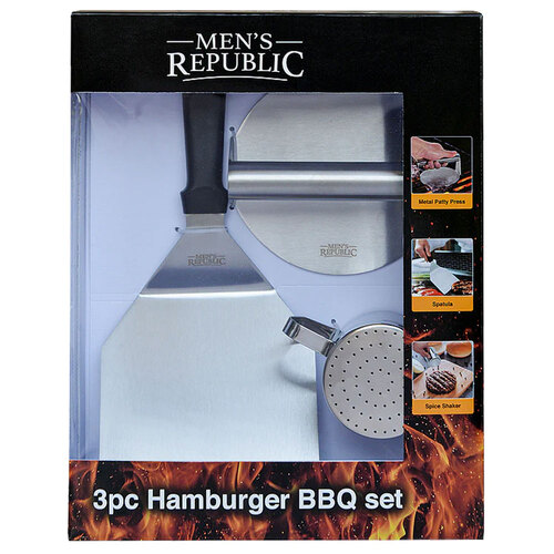 3pc Men's Republic Premium Hamburger BBQ Grilling Set