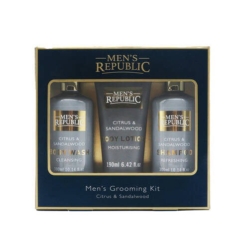 Men's Republic Cleansing Grooming Kit - Shampoo/Cleanser/Moisturiser - Grey