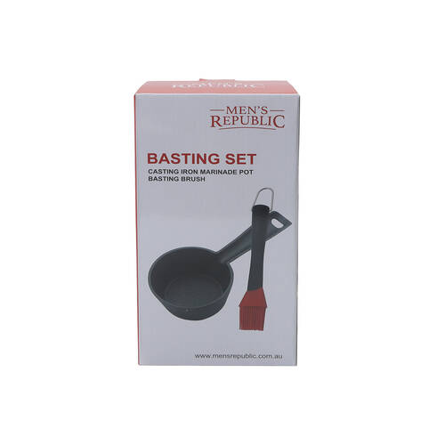 Men’s Republic Basting Set with Cast Iron Pot and Brush for BBQ - Black