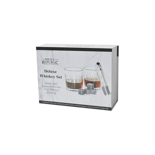 12pc Men's Replublic Deluxe Whiskey Set with Chilling Stones & Tong - Clear
