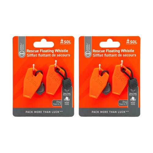 2x 2pc SOL Rescue Whistle Dual Tone Loud Floating Weatherproof Orange Lanyard