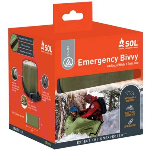 SOL Emergency Bivvy Heat Reflective Ultralight OD Green With Rescue Whistle