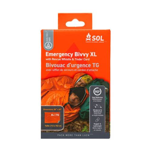 SOL Emergency Bivvy XL Waterproof Thermal Reflective With Rescue Whistle Orange