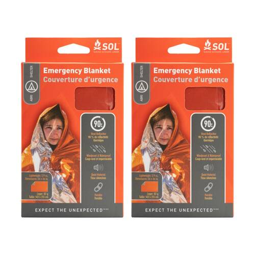 2PK SOL Emergency Blanket Heat Reflective Tear Resistant High Visibility