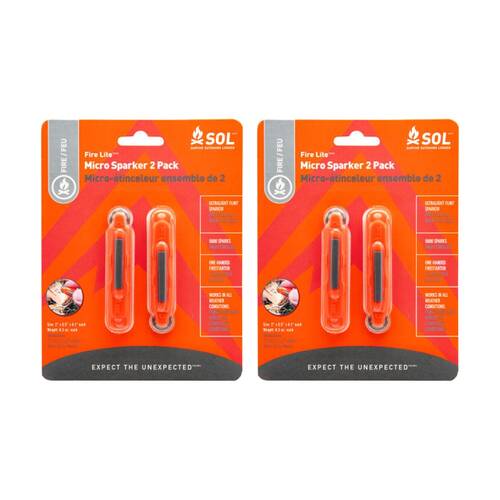2x 2pc SOL Fire Lite Micro Sparker Windproof Compact Emergency Starter