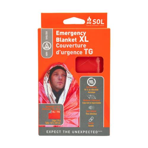 SOL Emergency Blanket XL Heat Reflective Orange 147x249cm Durable Waterproof