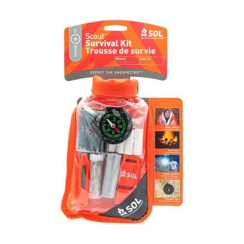 SOL Scout Survival Kit Waterproof Rescue Whistle Signal Mirror 96x60in Blanket