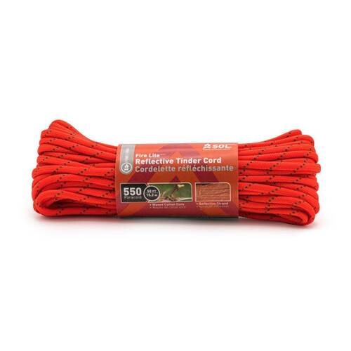 SOL Tinder Cord 550 Grade Reflective High Visibility Fire Starter Paracord 50ft