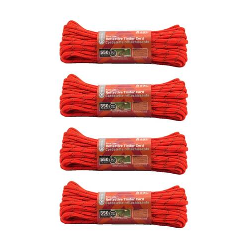 4PK SOL Tinder Cord 550 Grade High Visibility Fire Starter Paracord 50ft