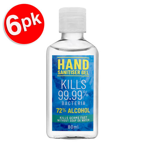 6PK Hand Sanitiser Gel 80ml 72% Alcohol