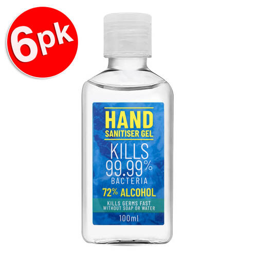 6PK 100ml 72% Alcohol Hand Sanitiser Gel