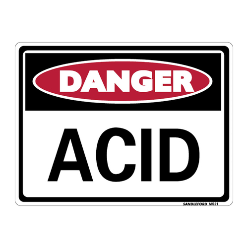 Danger Acid Medium Sign 200x300x1mm Polypropylene