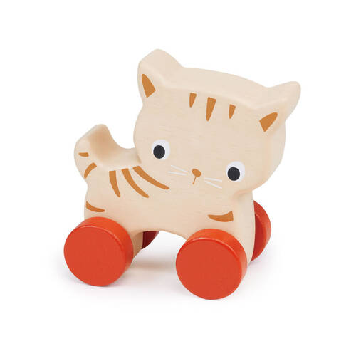 Mentari Kitten On Wheels Pull Along Kids 11cm Wooden Toy 6m+