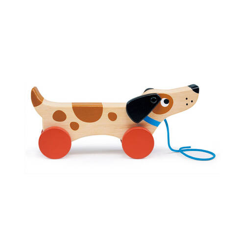 Mentari Puppy On Wheels Pull Along Kids 26cm Wooden Toy 18m+