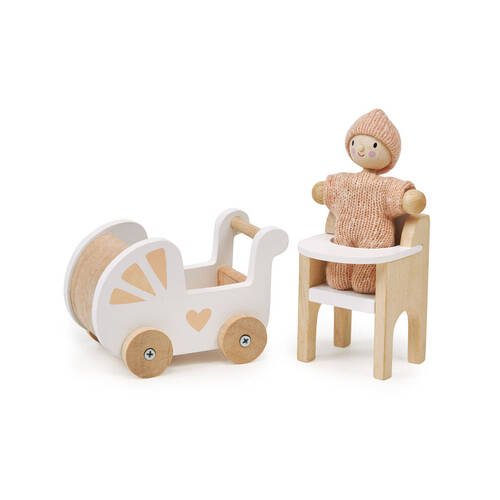 Mentari Wooden Nursery Set Doll Baby w/ Pram Kids Pretend Play Toy 3y+