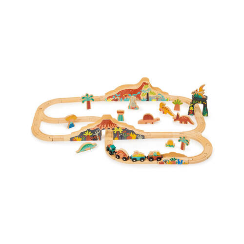 Mentari Wooden Lost World Dinosaur Train Set Kids Play Toy 3y+