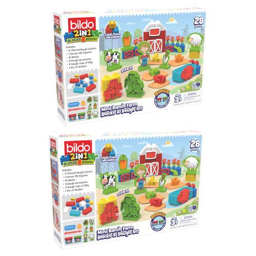 2PK Bildo Mini Ranch Farm Blocks & Dough Set Kids Educational Toy 3y+