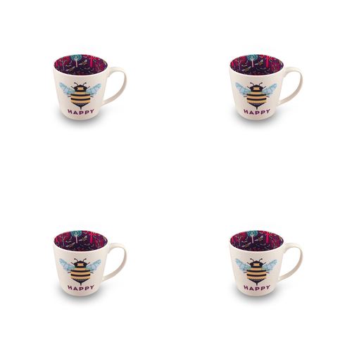 4PK Bee Happy Inside Out Ceramic 14oz Coffee Mug Drinkware
