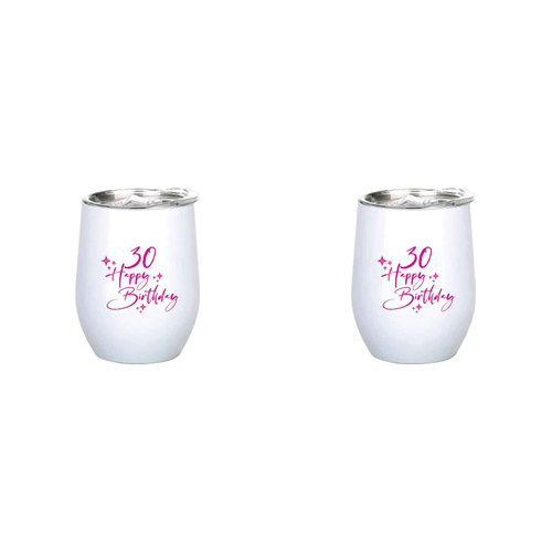 2PK 30th Birthday 360ml S/S Vacuum Insulated Tumbler Mug Double Walled Pink