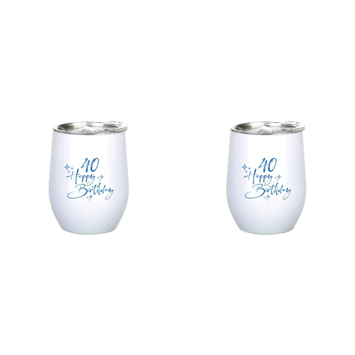 2PK 40th Birthday 360ml S/S Vacuum Insulated Tumbler Mug Double Walled Blue