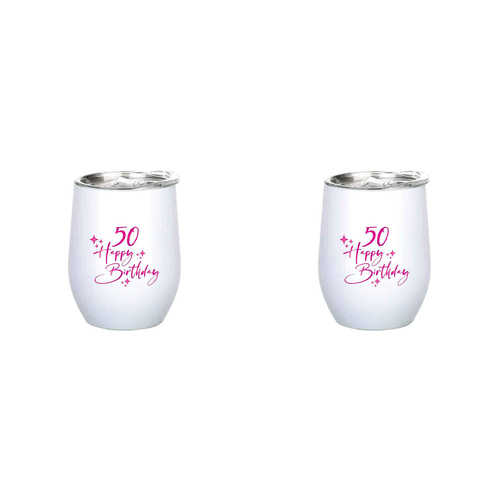2PK 50th Birthday 360ml S/S Vacuum Insulated Tumbler Mug Double Walled Pink