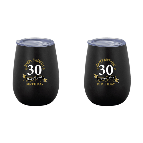 2PK 30th Birthday 360ml Stainless Steel Double Walled Insulated Mug Black