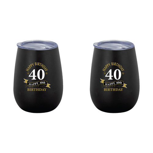 2PK 40th Birthday 360ml Stainless Steel Double Walled Insulated Mug Black
