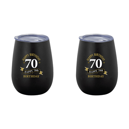 2PK 70th Birthday 360ml Stainless Steel Double Walled Insulated Mug Black