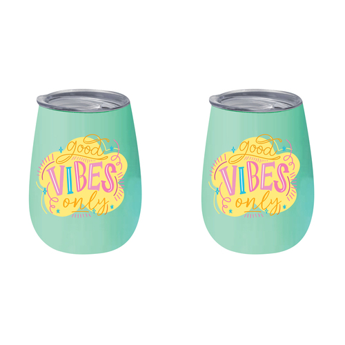 2PK Good Vibes Only 360ml Stainless Steel Double Walled Insulated Mug