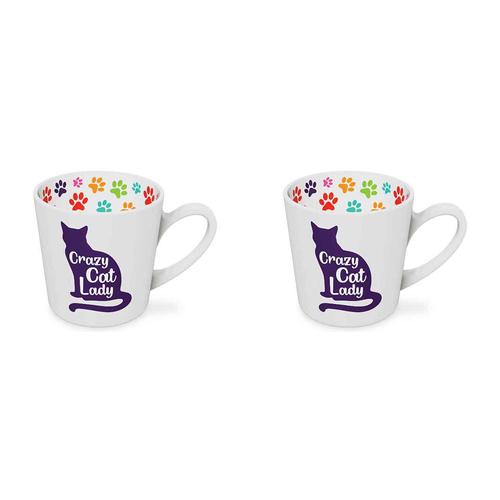 2PK Crazy Cat Lady Beautiful on the Inside 420ml/10cm Ceramic Mug w/ Handle