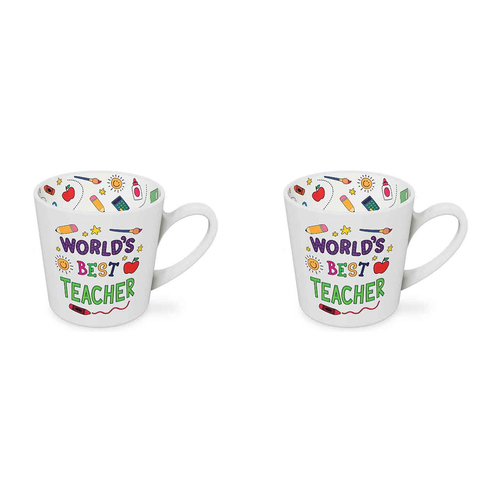 2PK World's Best Teacher Beautiful on the Inside 420ml Ceramic Mug w/ Handle