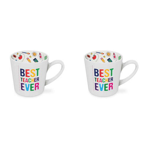 2PK Best Teacher Beautiful on the Inside 420ml/10cm Ceramic Mug w/Handle