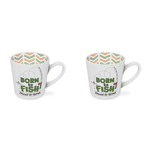 2PK Born to Fish Beautiful on the Inside 420ml/10cm New Bone China Mug