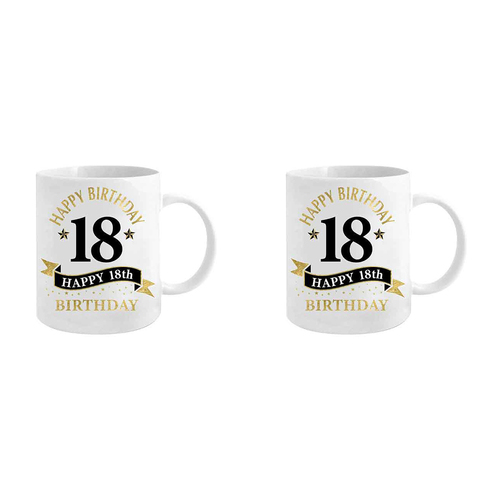 2PK 18th Bday White & Gold 360ml Ceramic Coffee/Tea Drink Mug w/ Handle