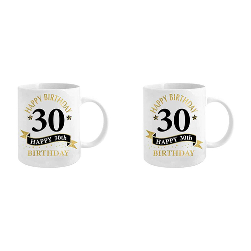 2PK 30th Bday White & Gold 360ml Ceramic Coffee/Tea Drink Mug w/ Handle