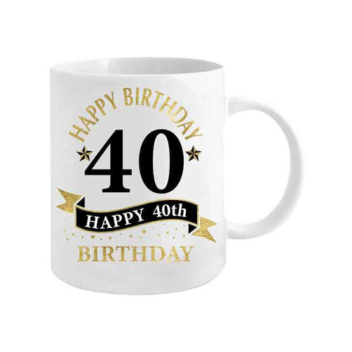 40th Birthday White & Gold 360ml Ceramic Coffee/Tea Drink Mug w/ Handle