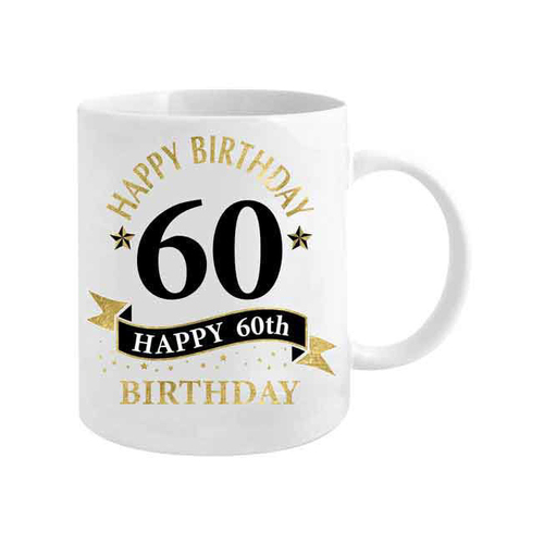60th Birthday White & Gold 360ml Ceramic Coffee/Tea Drink Mug w/ Handle