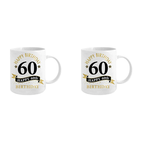 2PK 60th Birthday White & Gold 360ml Ceramic Coffee/Tea Drink Mug w/ Handle