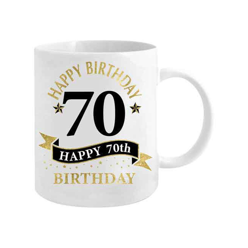 70th Birthday White & Gold 360ml Ceramic Coffee/Tea Drink Mug w/ Handle