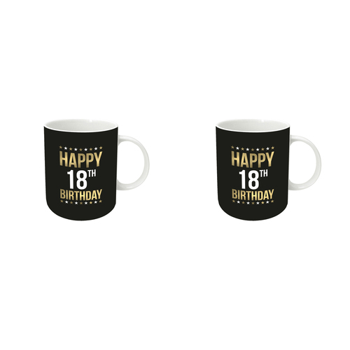 2x Gold Foil 18th Birthday Mug 12oz/350ml Novelty Birthday/Celebration Cups
